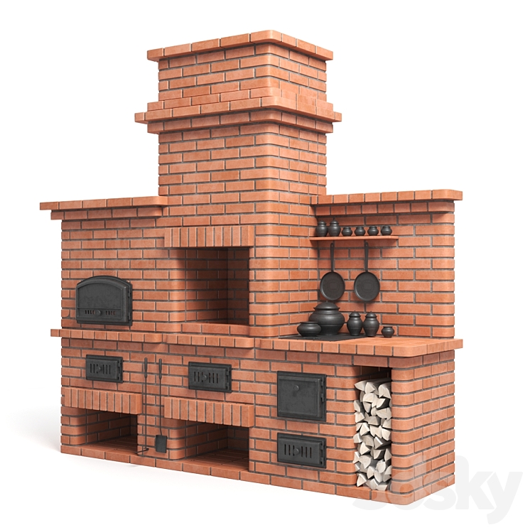 BBQ brick oven 3DS Max - thumbnail 2