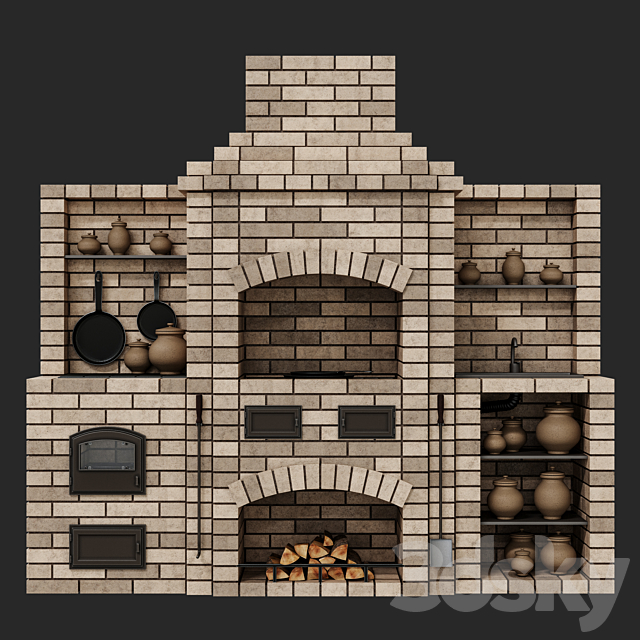 Brick oven barbecue 3DS Max Model - thumbnail 2