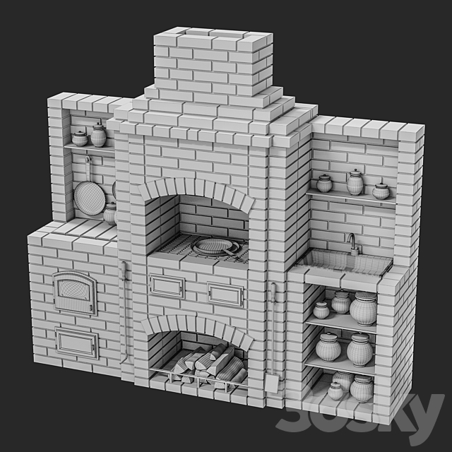 Brick oven barbecue 3DS Max Model - thumbnail 3