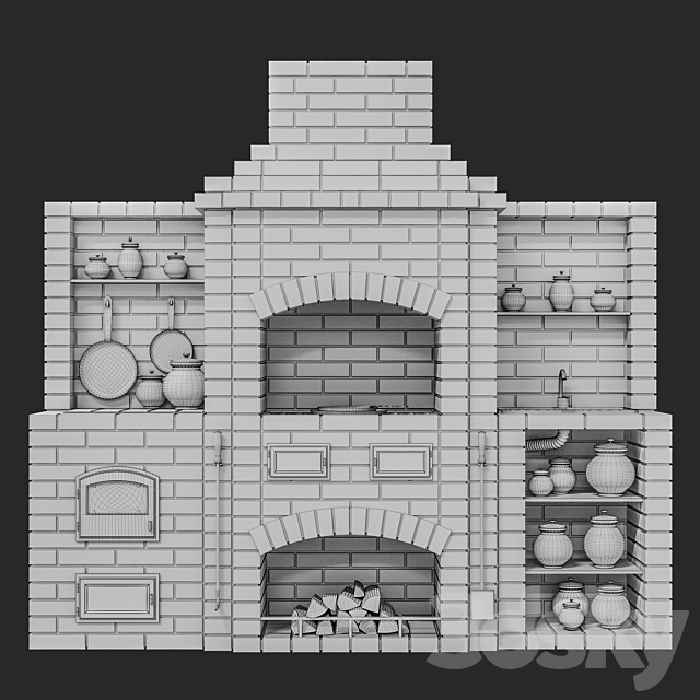 Brick oven barbecue 3DS Max Model - thumbnail 4