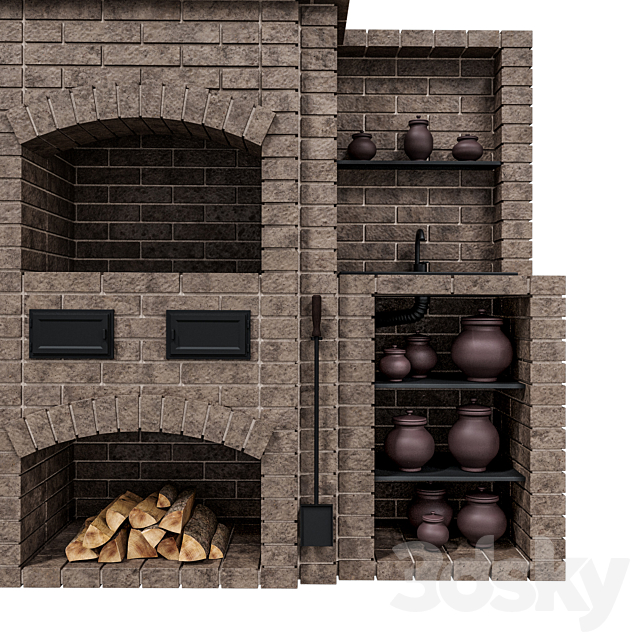 Brick oven barbecue 3DS Max Model - thumbnail 5