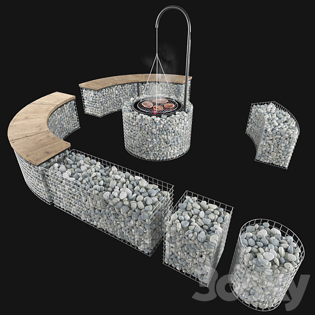 Gabion fireplace benches 3DS Max Model - thumbnail 2