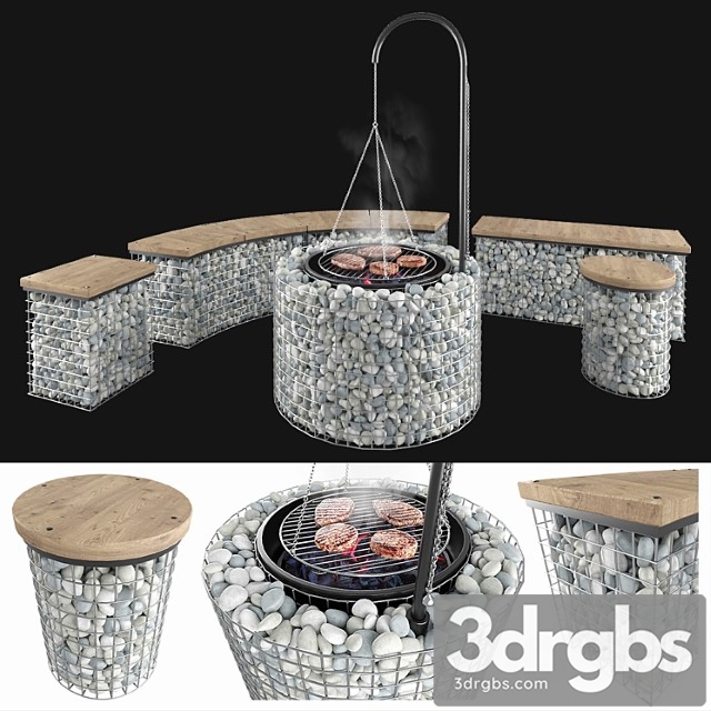 Gabion Fireplace Benches 3dsmax Download - thumbnail 1