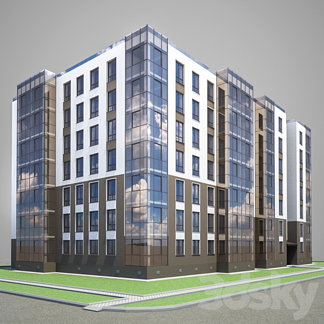 Apartment brick building 3ds Max - thumbnail 1