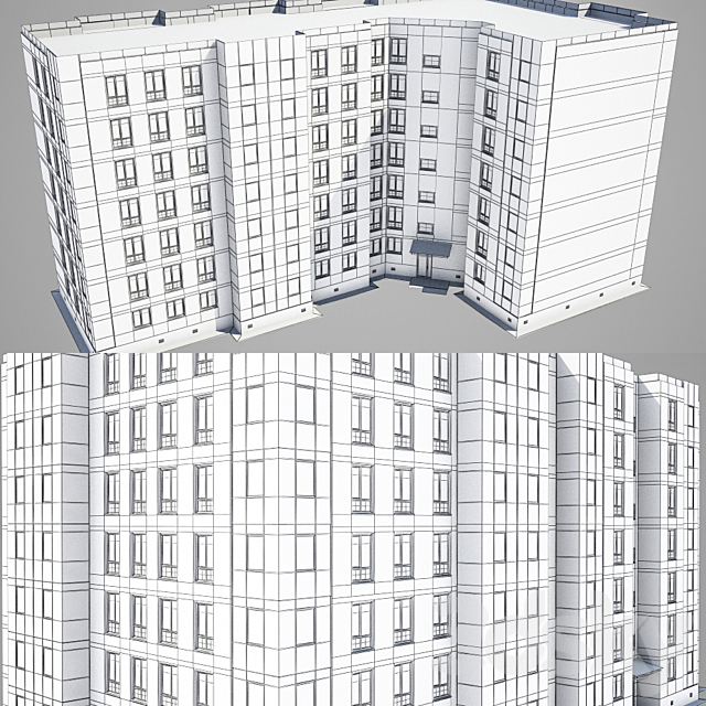 Apartment brick building 3ds Max - thumbnail 3