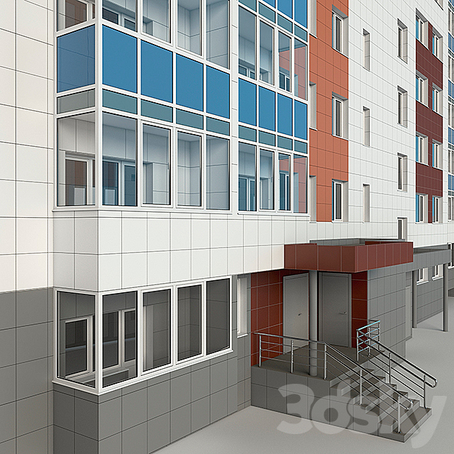 apartment nine-story apartment building 3DS Max Model - thumbnail 2