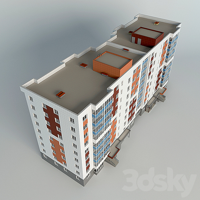 apartment nine-story apartment building 3DS Max Model - thumbnail 3