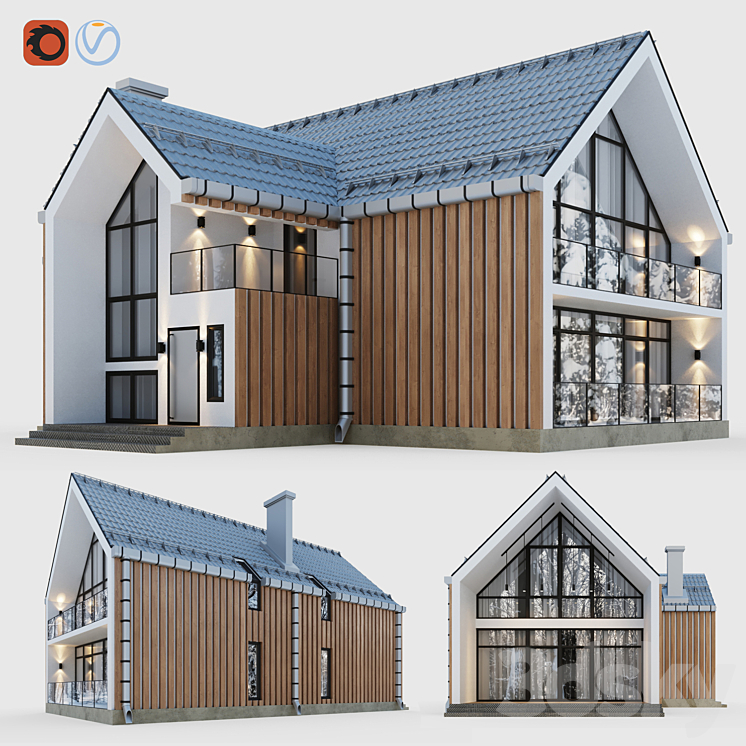 Barnhouse with terraces and balconies 3DS Max - thumbnail 1