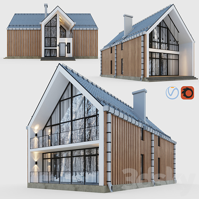 Barnhouse with terraces and balconies 3DS Max Model - thumbnail 2