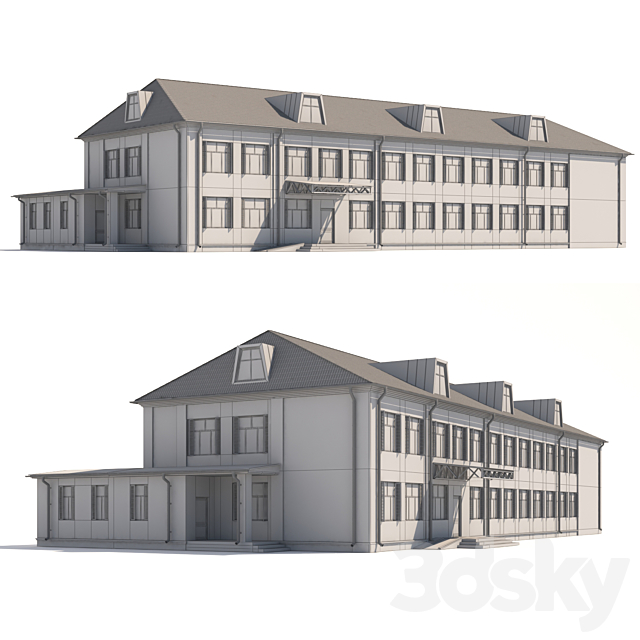 Brick Municipal Building 3DS Max Model - thumbnail 3