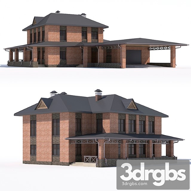 Building Two Storey Country House With Attached Garage And A Canopy 3dsmax Download - thumbnail 1