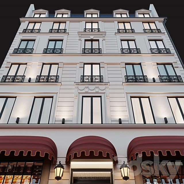 Classic hotel facade 3DS Max Model - thumbnail 2