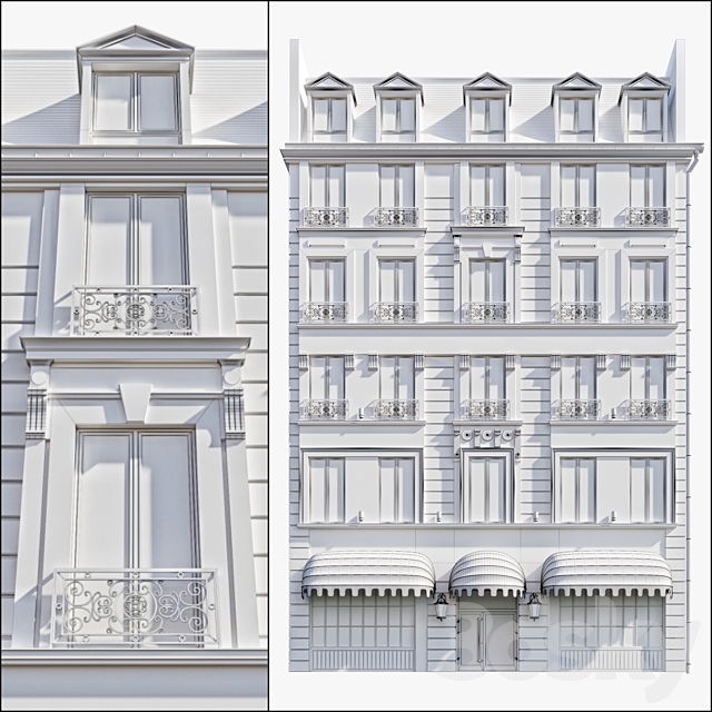 Classic hotel facade 3DS Max Model - thumbnail 3