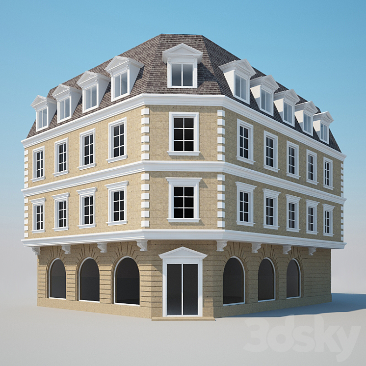 Corner house in European style 3DS Max - thumbnail 1