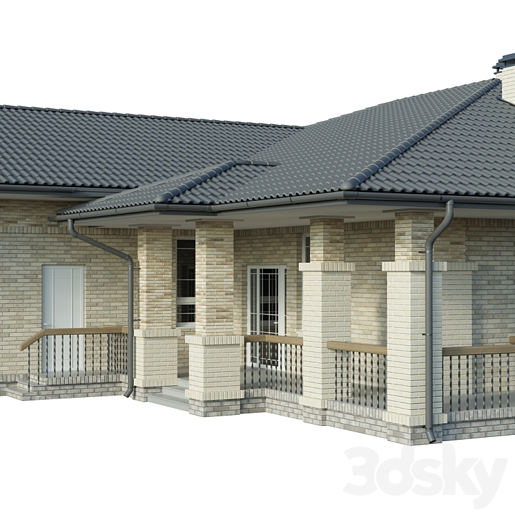 Country house with garage 3DS Max - thumbnail 2