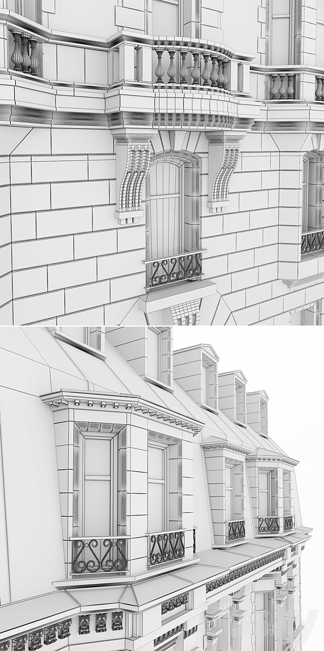 Facade French building 3ds Max - thumbnail 3