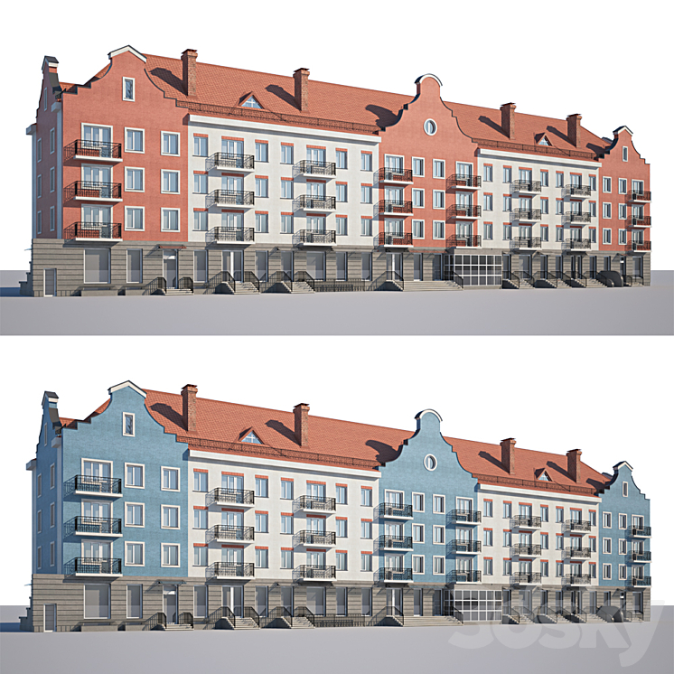 Facade of low-rise houses 3DS Max - thumbnail 1