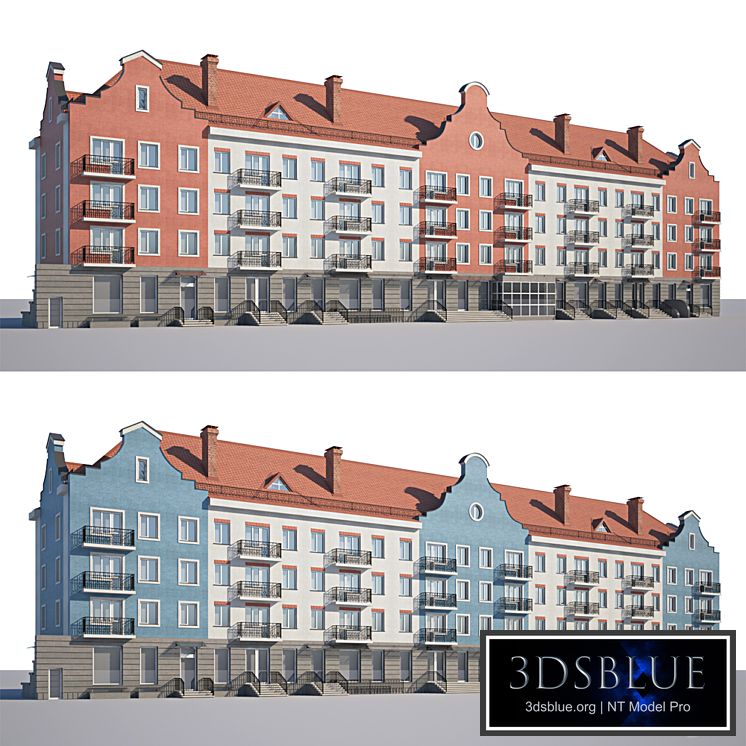 Facade of low-rise houses 3DS Max - thumbnail 3