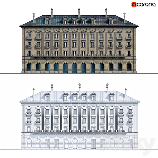 Front of the house in the style of classicism 3ds Max - thumbnail 1