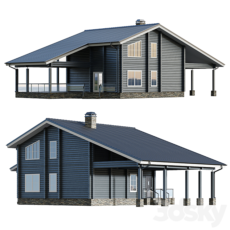 Glued laminated timber house with carport and large terrace 3DS Max - thumbnail 2