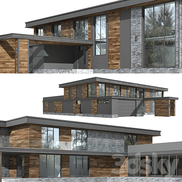 House in the Wright style 3DS Max Model - thumbnail 2