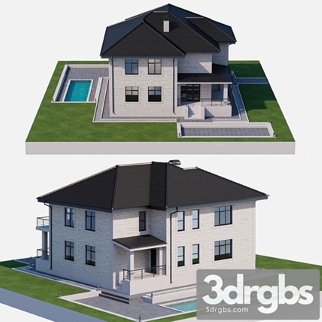 House with pool 3dsmax Download - thumbnail 1