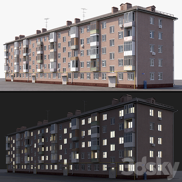 Khrushchev red brick 3DS Max - thumbnail 1