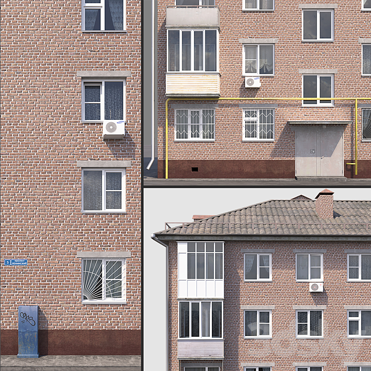 Khrushchev red brick 3DS Max - thumbnail 2