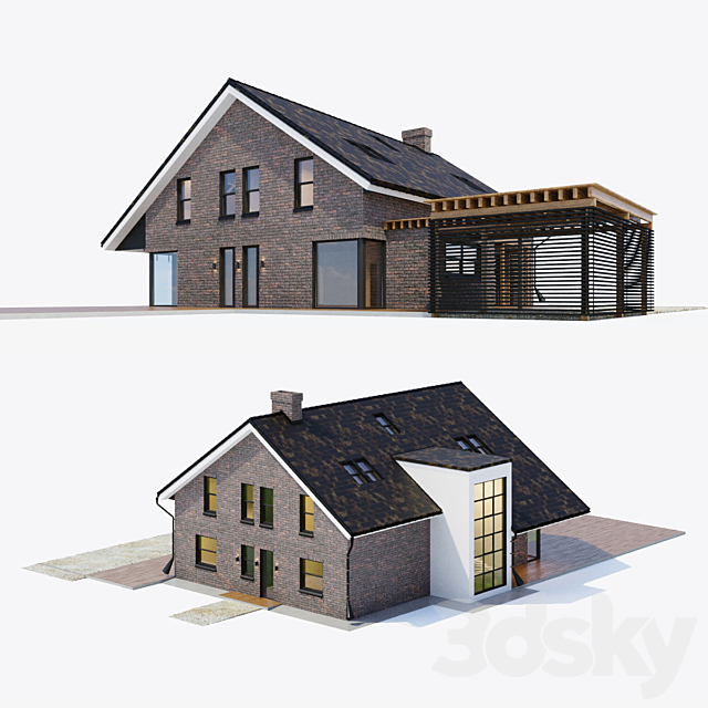 Large cottage with a carport 3DS Max Model - thumbnail 2