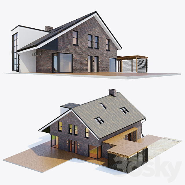 Large cottage with a carport 3DS Max Model - thumbnail 3