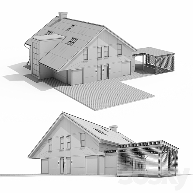 Large cottage with a carport 3DS Max Model - thumbnail 4