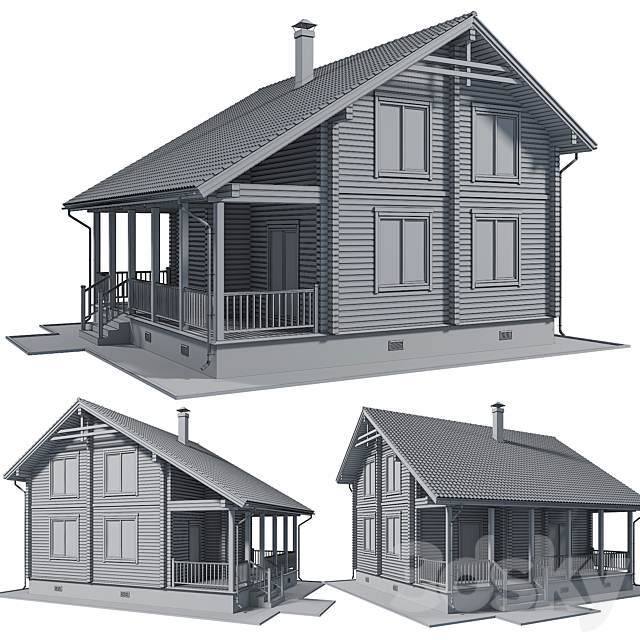 Log cottage 3DS Max Model - thumbnail 4