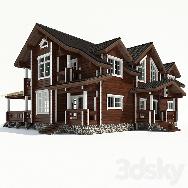 Mansion built from timber. 3ds Max - thumbnail 1