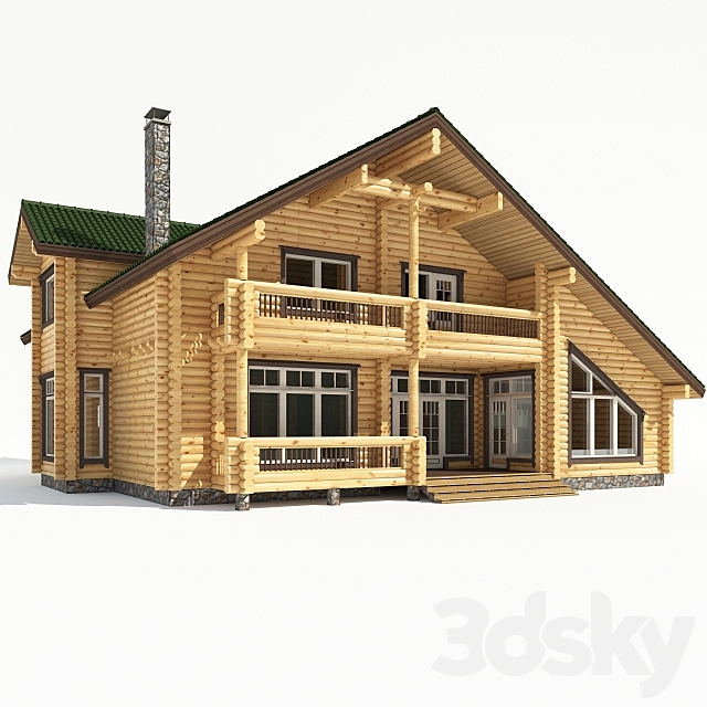 Modern cottage. Log Cabin. 3ds Max - thumbnail 1