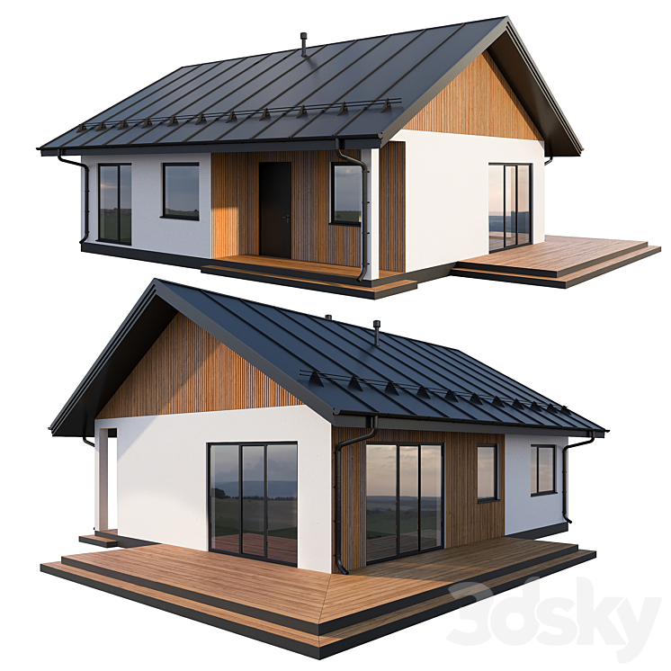 Modern cottage with click seam roof 3DS Max - thumbnail 1