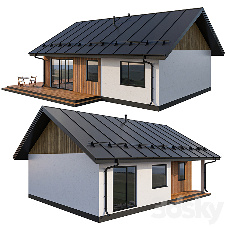 Modern cottage with click seam roof 3DS Max - thumbnail 2