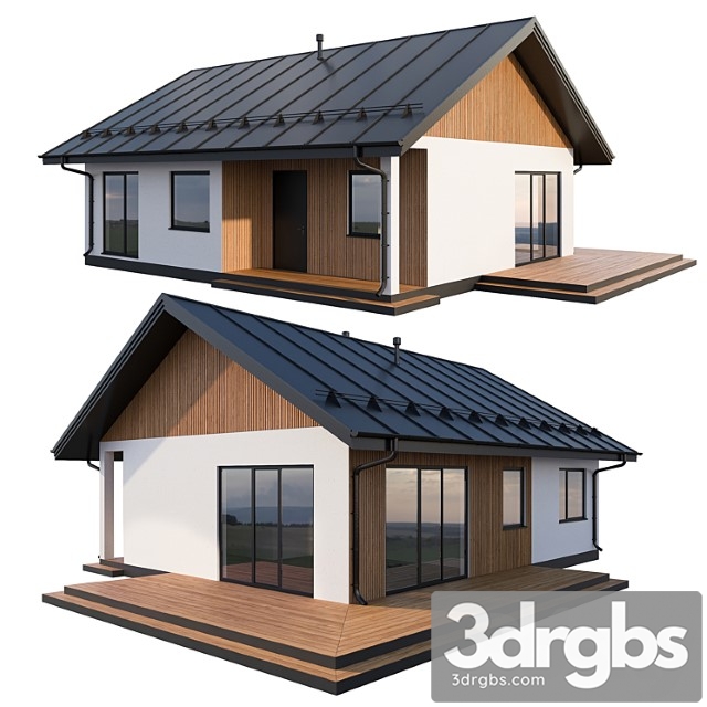 Modern cottage with click seam roof 3dsmax Download - thumbnail 1