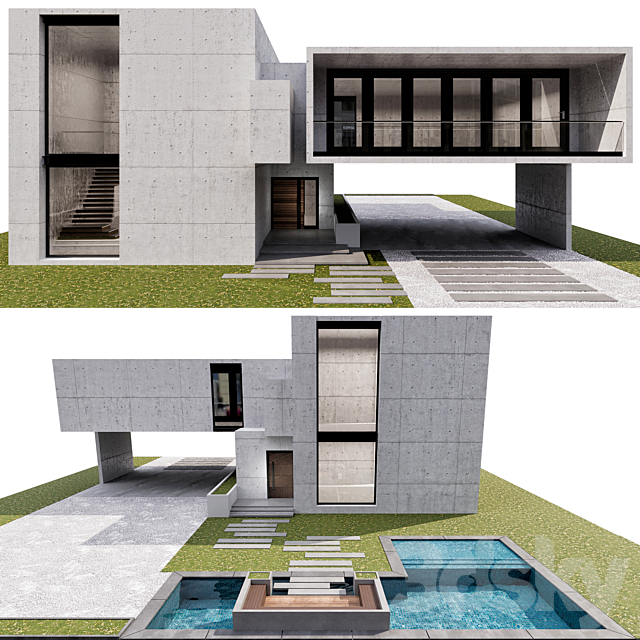 MODERN HOUSE NO14 3DS Max Model - thumbnail 2