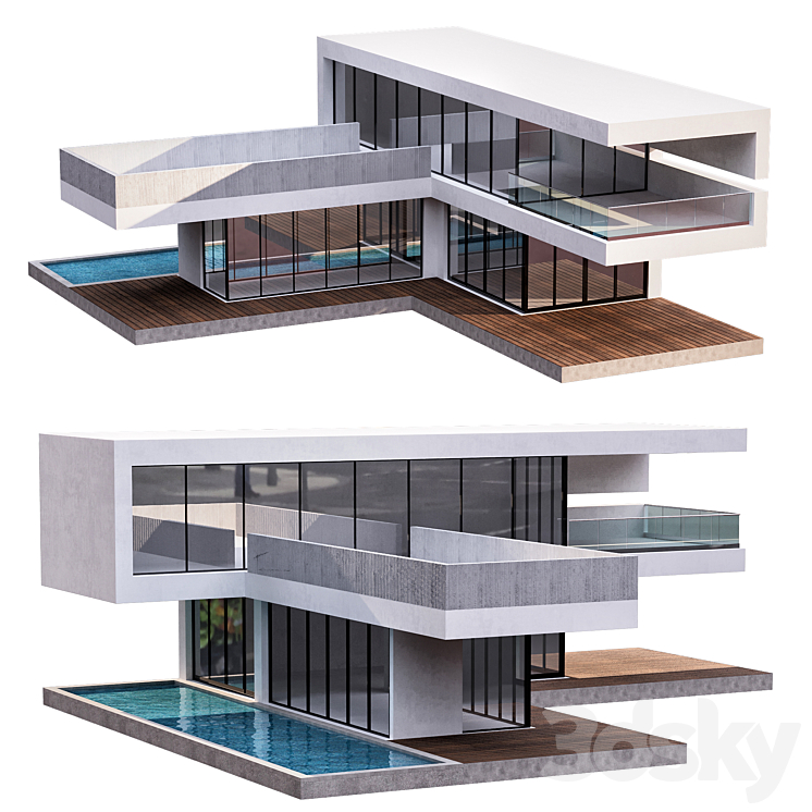 Modern House No4 3DS Max - thumbnail 1