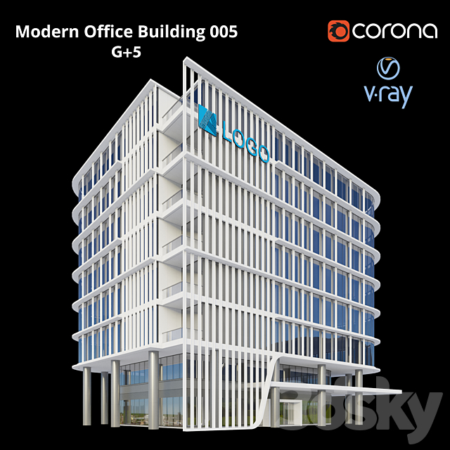 Modern Office Building 005 G + 5 3DS Max Model - thumbnail 3