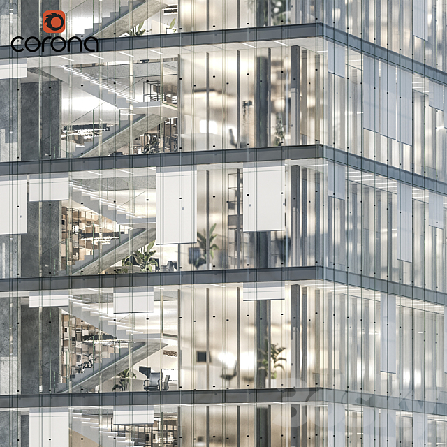 Modern office building 04 | night + interiors 3DSMax File - thumbnail 3