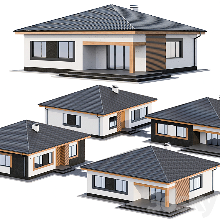 Modern one-storey cottage 3DS Max - thumbnail 1