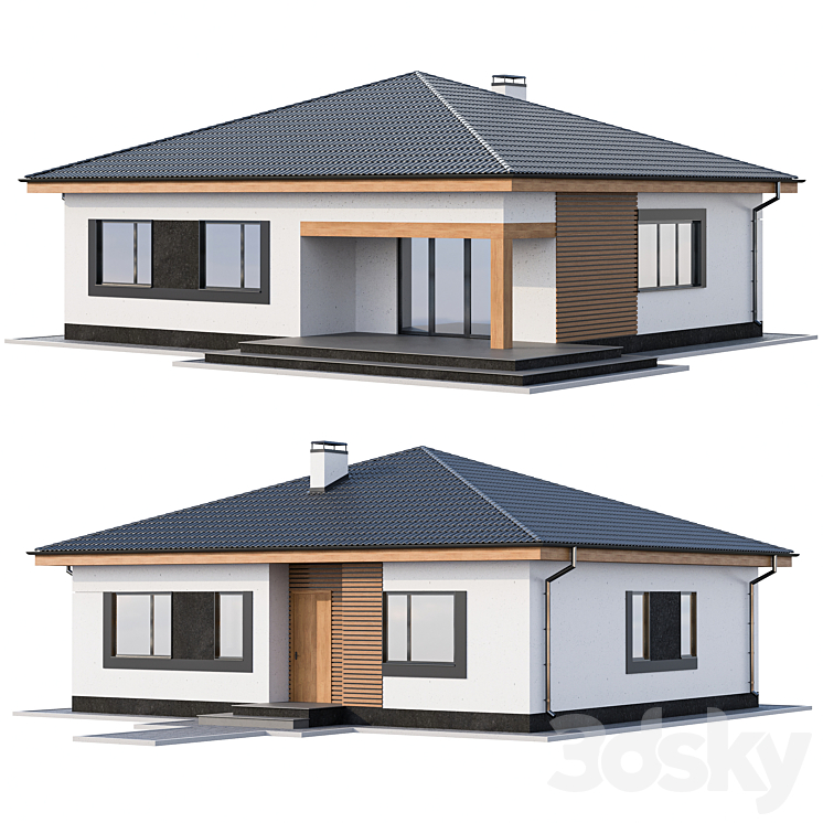 Modern one-storey cottage 3DS Max - thumbnail 2