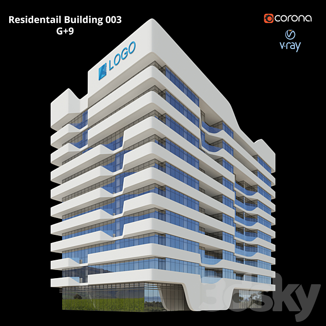 Modern Residential Building 003 _ G + 9 3DS Max Model - thumbnail 2