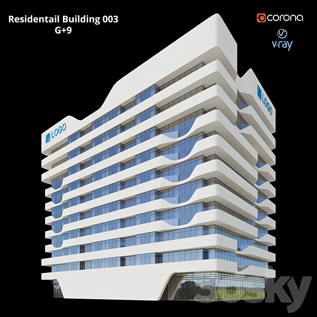 Modern Residential Building 003 _ G + 9 3DS Max Model - thumbnail 3