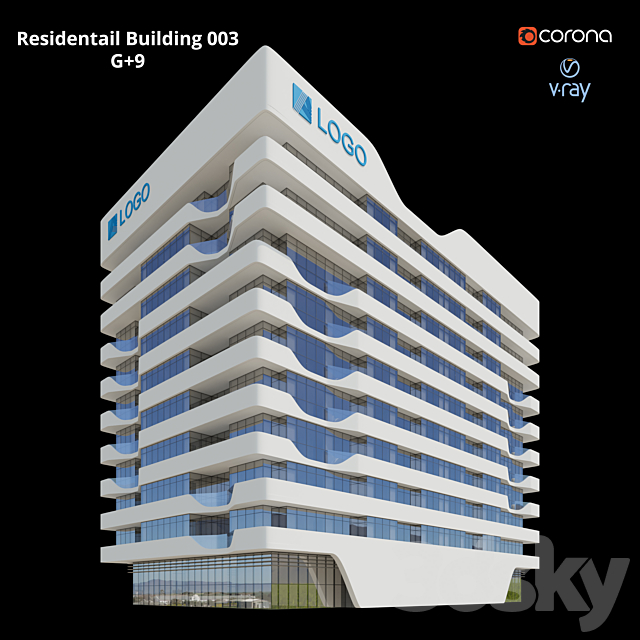 Modern Residential Building 003 _ G + 9 3DS Max Model - thumbnail 4