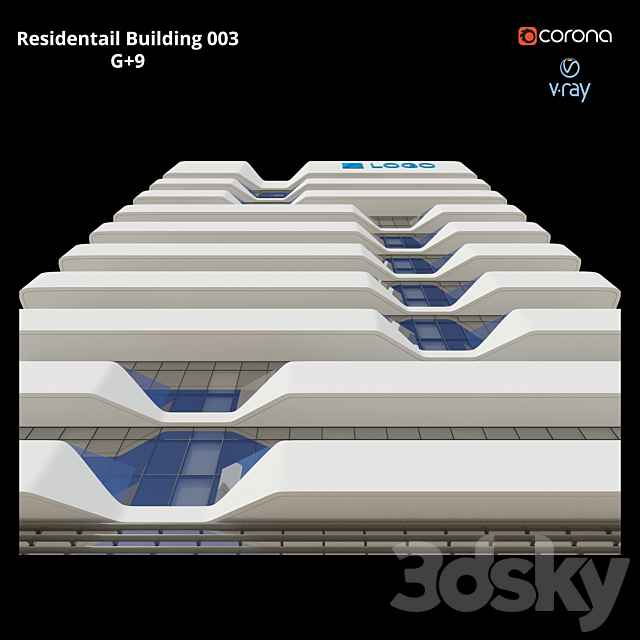 Modern Residential Building 003 _ G + 9 3DS Max Model - thumbnail 5