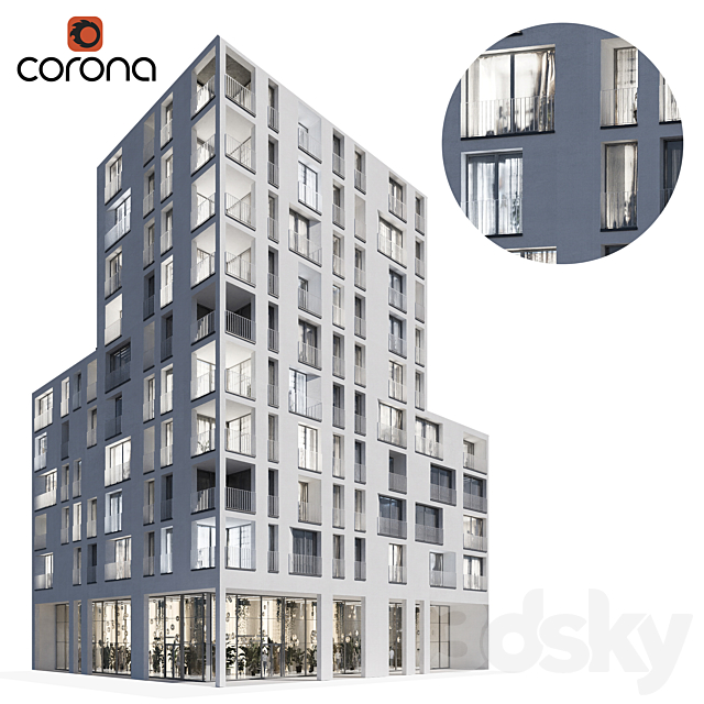 Modern residential building 01 | night 3DSMax File - thumbnail 1