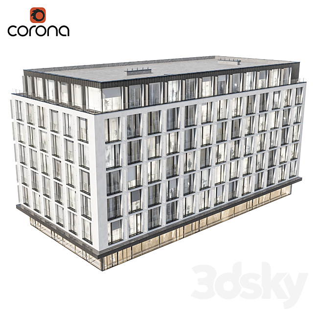 Modern residential building 05 | night 3DS Max Model - thumbnail 3