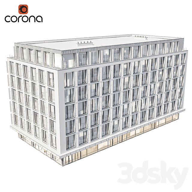 Modern residential building 05 | night 3DS Max Model - thumbnail 4